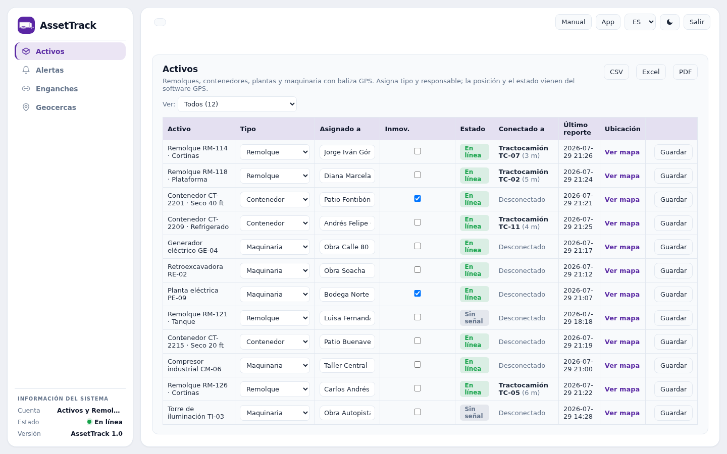 Pantalla principal de AssetTrack