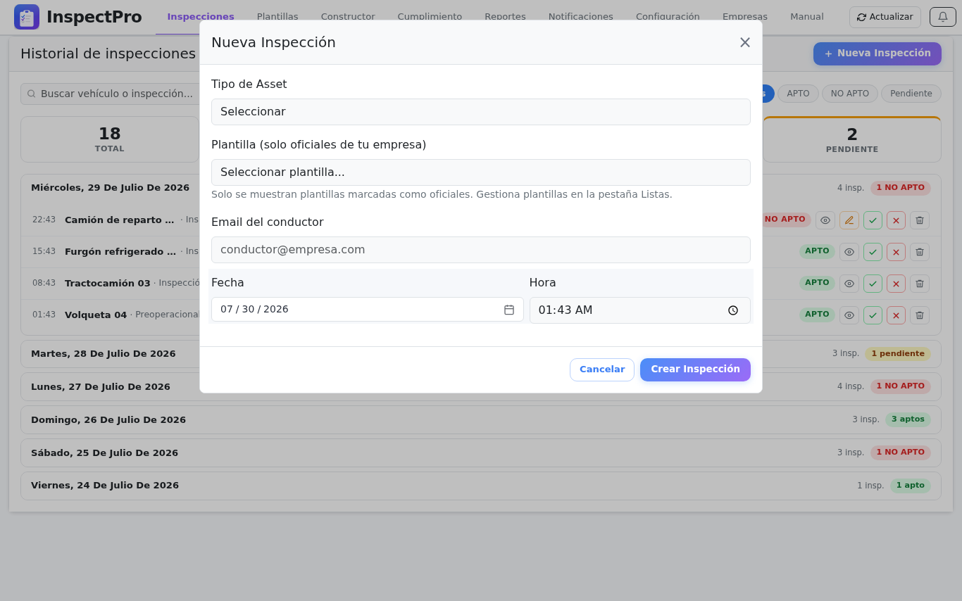 Plantillas ilimitadas y personalizables en InspectPro